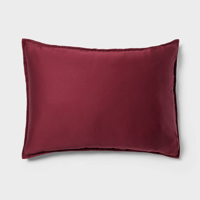 slide 3 of 3, Standard TENCEL® Quilt Sham Wine Red - Threshold™: OEKO-TEX Certified, Cooling, 300 Thread Count, Woven Lyocell, 1 ct