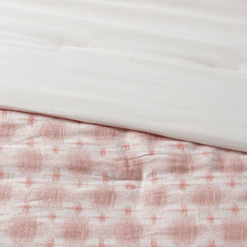 slide 3 of 5, King Yarn Dye Ikat Comforter and Sham Set Ivory/Mauve - Threshold™: Jacquard, Machine Washable, OEKO-TEX Certified, 1 ct