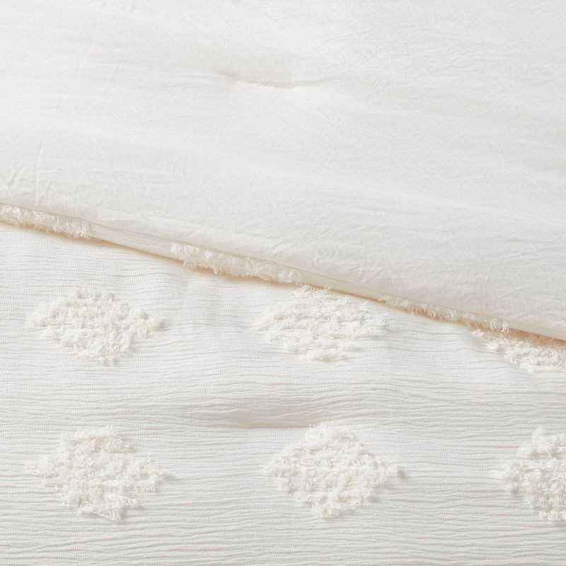 slide 3 of 5, King Tufted Diamond Crinkle Comforter and Sham Set Ivory - Threshold™: OEKO-TEX Certified, Jacquard Weave, Recycled Materials, 1 ct