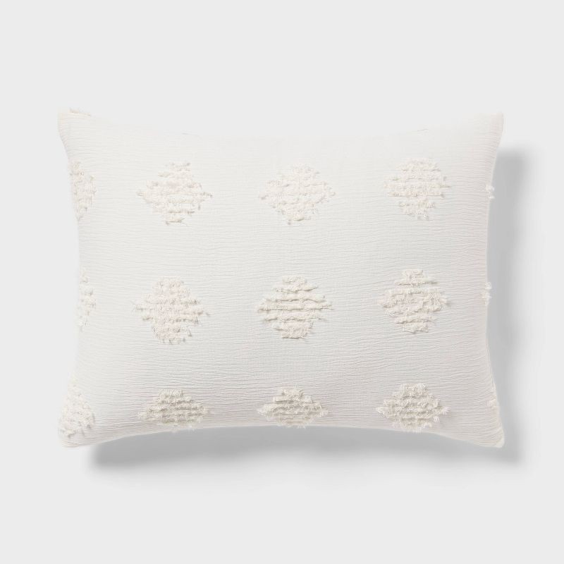 slide 4 of 5, King Tufted Diamond Crinkle Comforter and Sham Set Ivory - Threshold™: OEKO-TEX Certified, Jacquard Weave, Recycled Materials, 1 ct