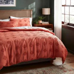Full/Queen Tufted Diamond Crinkle Duvet Cover and Sham Set Melon Pink - Threshold™: Jacquard Weave, OEKO-TEX Certified