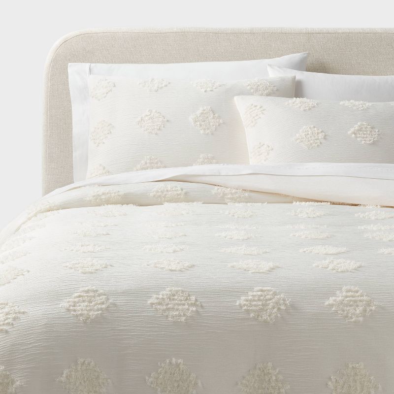 slide 2 of 6, King Tufted Diamond Crinkle Duvet Cover and Sham Set Ivory - Threshold™, 1 ct