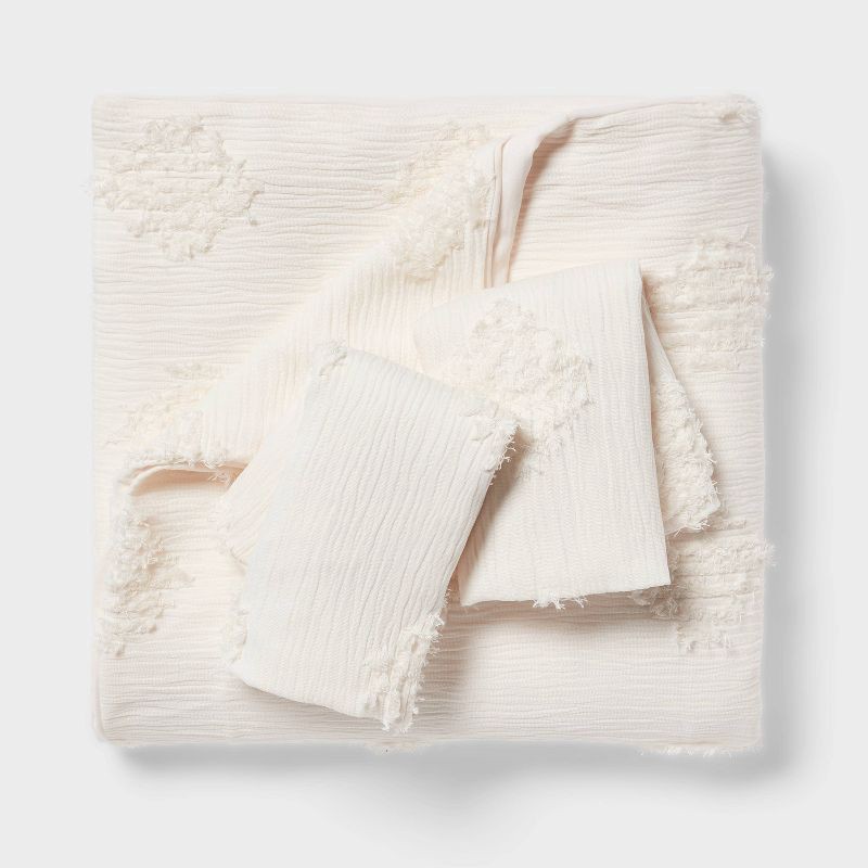 slide 3 of 6, Full/Queen Tufted Diamond Crinkle Duvet Cover and Sham Set Ivory - Threshold™: Jacquard Weave, OEKO-TEX Certified, 1 ct