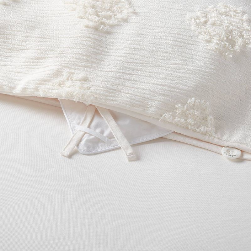 slide 6 of 6, Full/Queen Tufted Diamond Crinkle Duvet Cover and Sham Set Ivory - Threshold™: Jacquard Weave, OEKO-TEX Certified, 1 ct