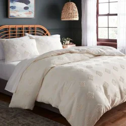 Full/Queen Tufted Diamond Crinkle Duvet Cover and Sham Set Ivory - Threshold™: Jacquard Weave, OEKO-TEX Certified