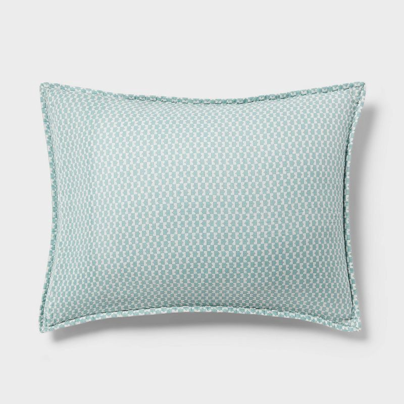 slide 3 of 3, Standard Earthy Vines Quilt Sham Mustard Yellow/Teal Blue - Threshold™: Cotton Voile, Botanical Design, OEKO-TEX Certified, 1 ct