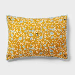 Standard Earthy Vines Quilt Sham Mustard Yellow/Teal Blue - Threshold™: Cotton Voile, Botanical Design, OEKO-TEX Certified