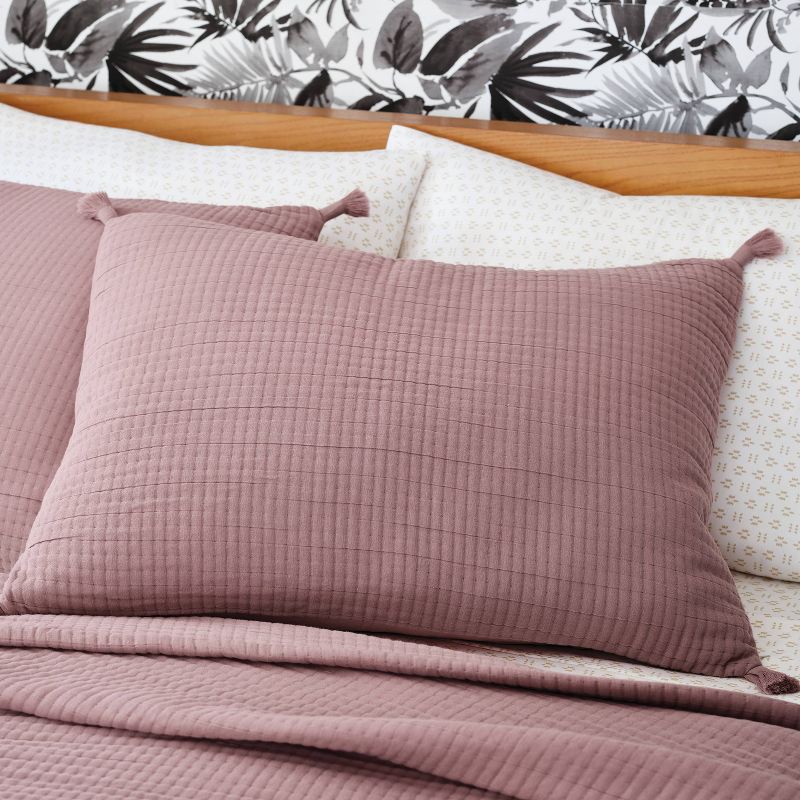 slide 2 of 3, Standard Double Cloth Quilt Sham Mauve - Threshold™: Woven Jacquard, Zipper Closure, 260 Thread Count, 1 ct