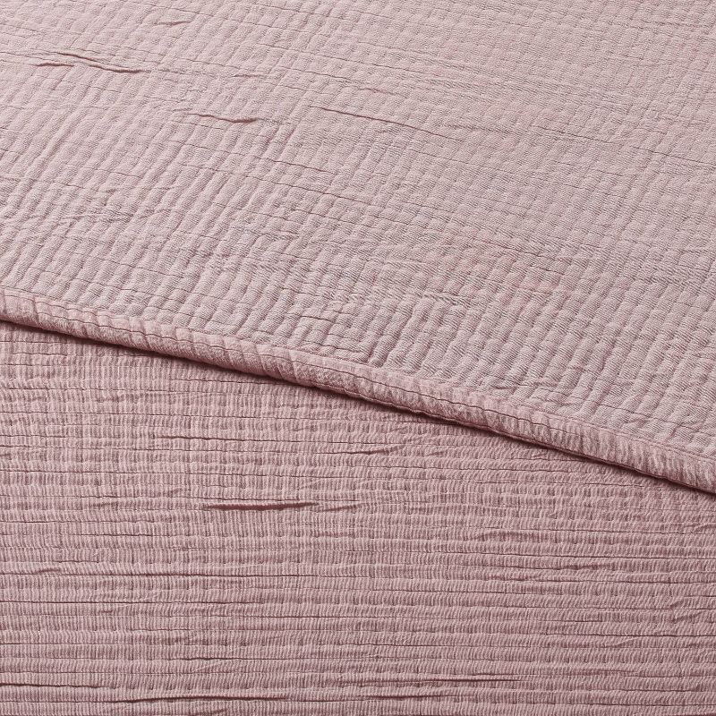 slide 3 of 3, Full/Queen Double Cloth Quilt Mauve - Threshold™: Woven Jacquard Coverlet, Midweight, OEKO-TEX Certified, 1 ct