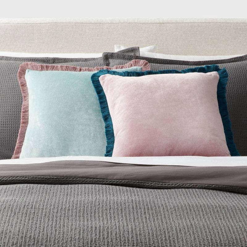 slide 2 of 4, Velvet Contrast Fringe Dec Pillow Square Mauve/Teal Blue - Threshold™: Indoor Viscose/Cotton Blend, Polyester Fill, 1 ct