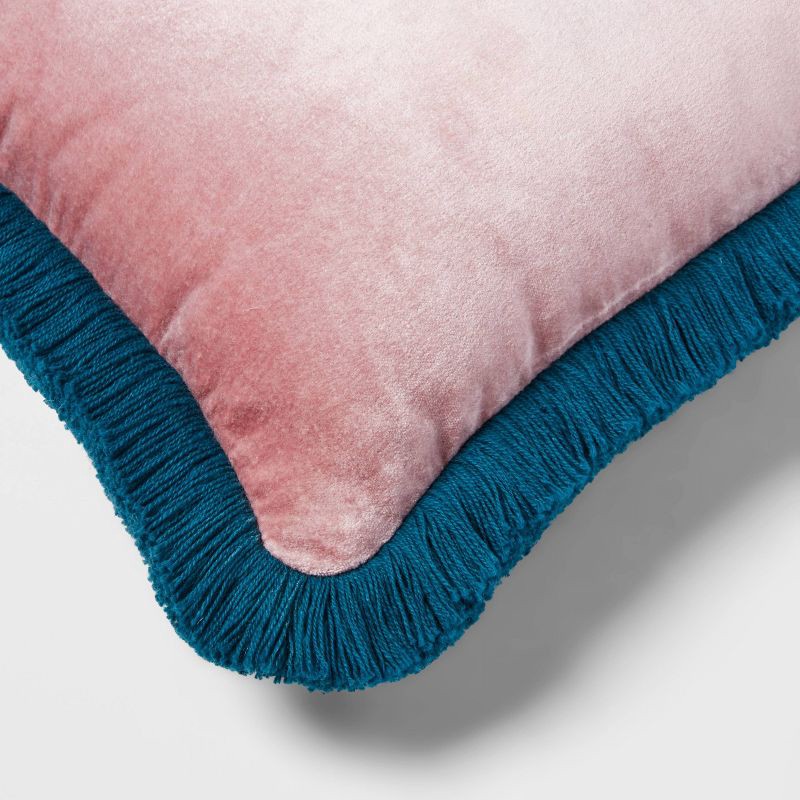 slide 4 of 4, Velvet Contrast Fringe Dec Pillow Square Mauve/Teal Blue - Threshold™: Indoor Viscose/Cotton Blend, Polyester Fill, 1 ct