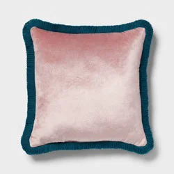 Velvet Contrast Fringe Dec Pillow Square Mauve/Teal Blue - Threshold™: Indoor Viscose/Cotton Blend, Polyester Fill