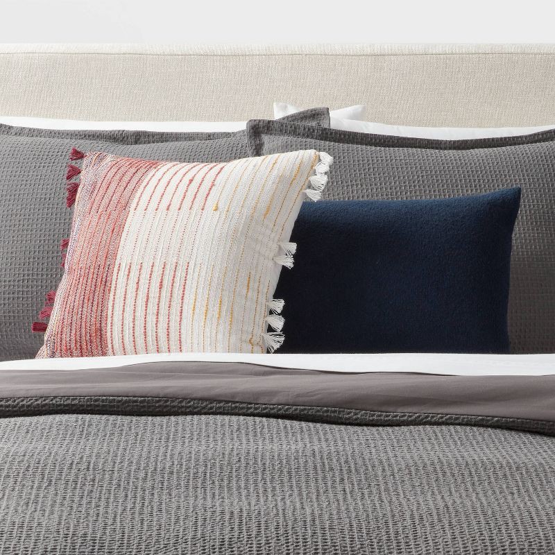 slide 2 of 4, Woven Linework Dec Pillow Oblong Ivory/Plum Red/Dark Salmon Orange - Threshold™: Cotton Fabric, Indoor Decorative Accessory, 1 ct