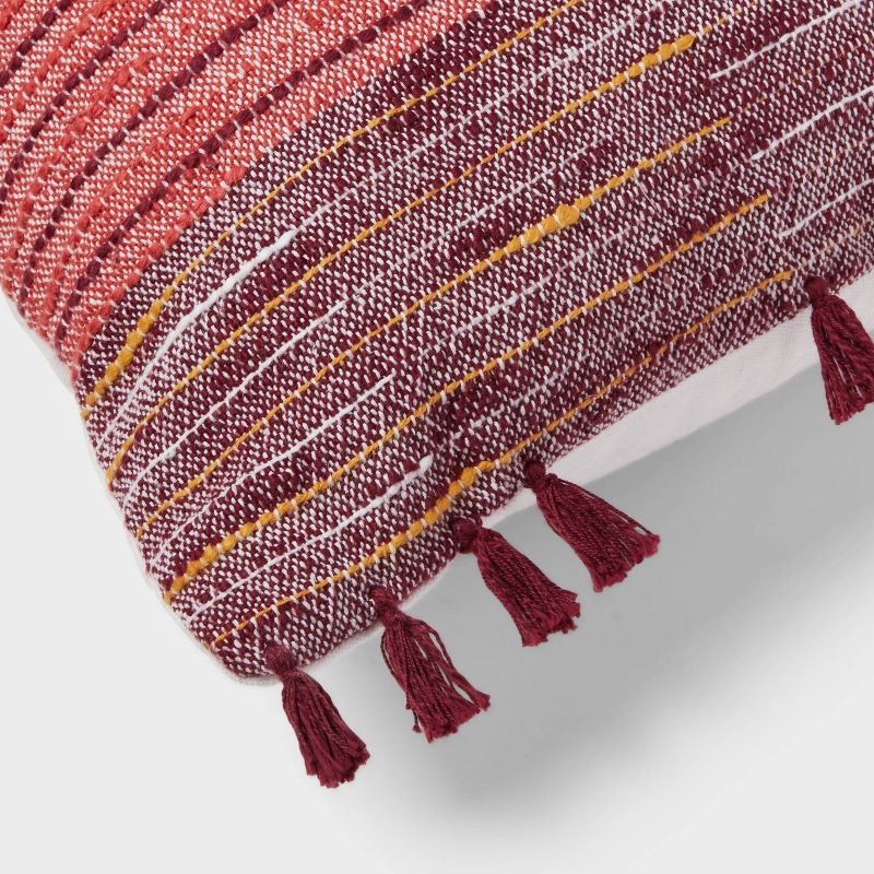 slide 4 of 4, Woven Linework Dec Pillow Oblong Ivory/Plum Red/Dark Salmon Orange - Threshold™: Cotton Fabric, Indoor Decorative Accessory, 1 ct