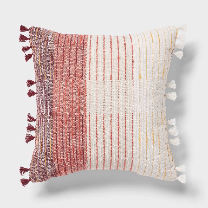 slide 1 of 4, Woven Linework Dec Pillow Oblong Ivory/Plum Red/Dark Salmon Orange - Threshold™: Cotton Fabric, Indoor Decorative Accessory, 1 ct