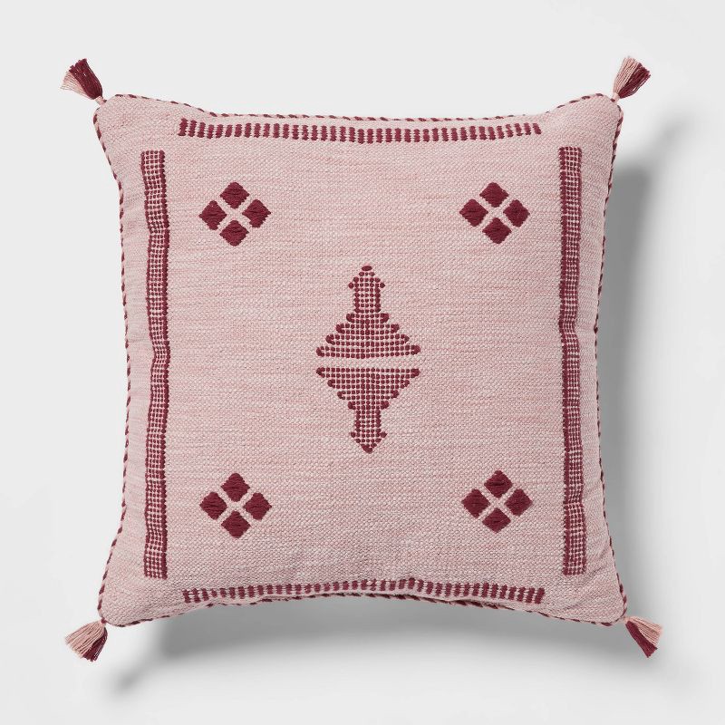 slide 1 of 4, Cactus Silk Woven Square Diamond Dec Pillow Mauve - Threshold™: Indoor Cotton Fabric, Polyester Filled, Textile Design, 1 ct