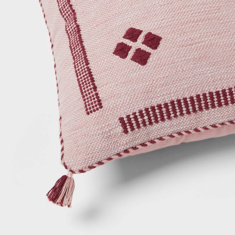 slide 4 of 4, Cactus Silk Woven Square Diamond Dec Pillow Mauve - Threshold™: Indoor Cotton Fabric, Polyester Filled, Textile Design, 1 ct