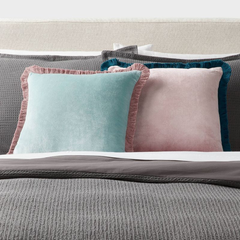 slide 2 of 4, Velvet Contrast Fringe Dec Pillow Square Light Teal Blue/Pink - Threshold™, 1 ct