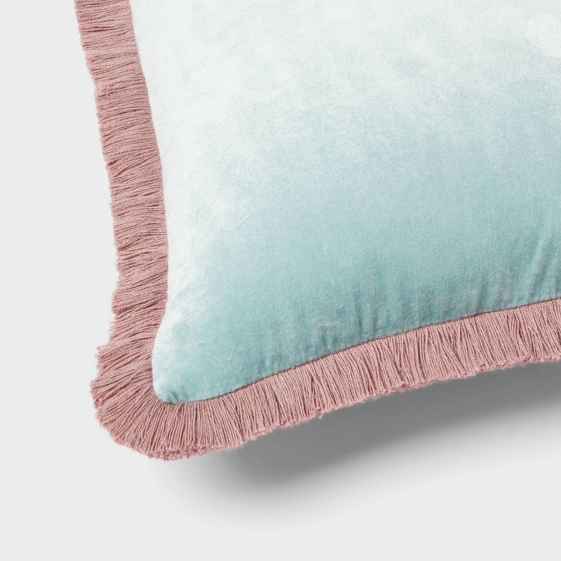 slide 4 of 4, Velvet Contrast Fringe Dec Pillow Square Light Teal Blue/Pink - Threshold™, 1 ct