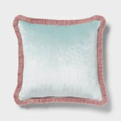Velvet Contrast Fringe Dec Pillow Square Light Teal Blue/Pink - Threshold™