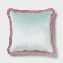 Velvet Contrast Fringe Dec Pillow Square Light Teal Blue/Pink - Threshold™