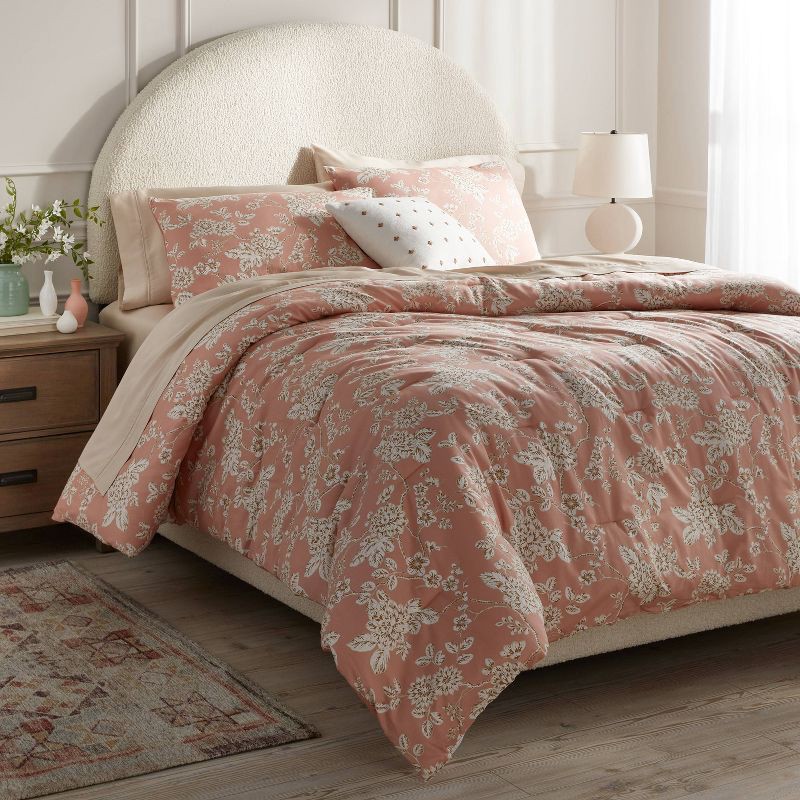 slide 1 of 5, Full/Queen Floral Print Comforter and Sham Set Light Pink - Threshold™: 310 Thread Count, Cotton Sateen, OEKO-TEX Certified, 1 ct