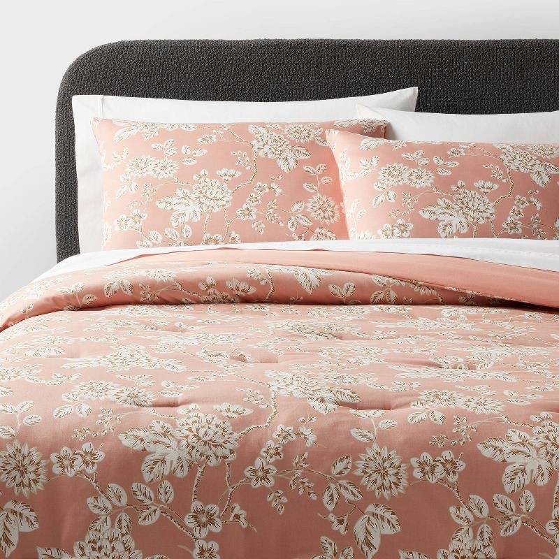 slide 2 of 5, King Floral Print Comforter and Sham Set Light Pink - Threshold™: 310 Thread Count, Cotton Sateen, OEKO-TEX Certified, 1 ct