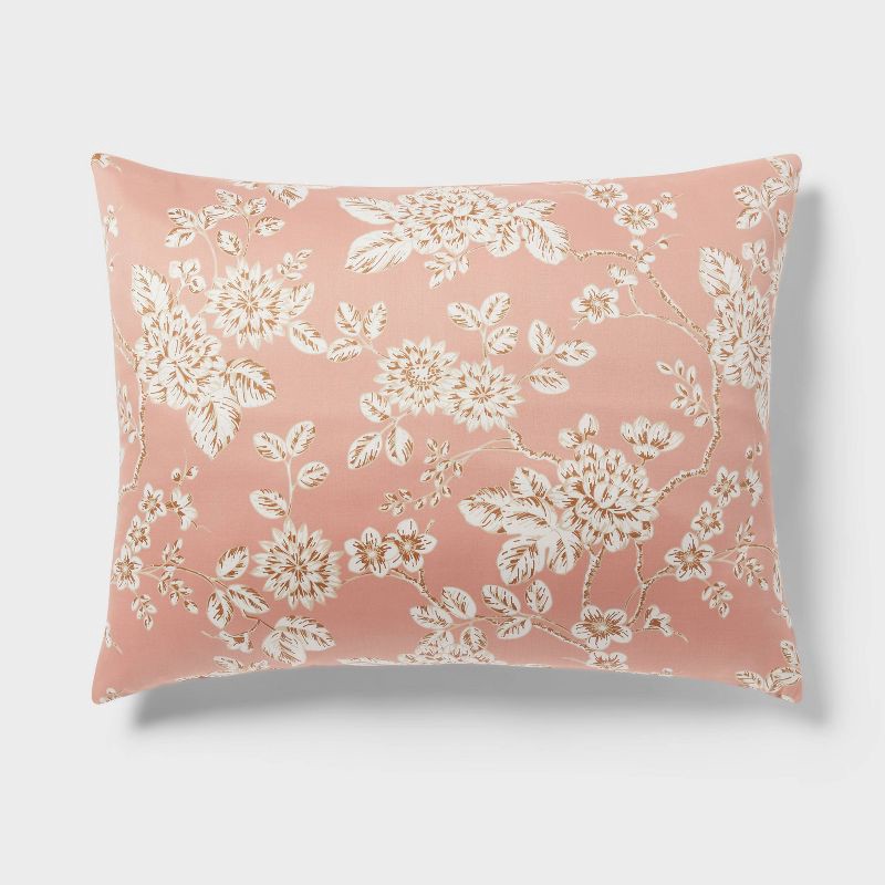slide 4 of 6, Full/Queen Floral Print Duvet and Sham Set Light Pink - Threshold™, 1 ct