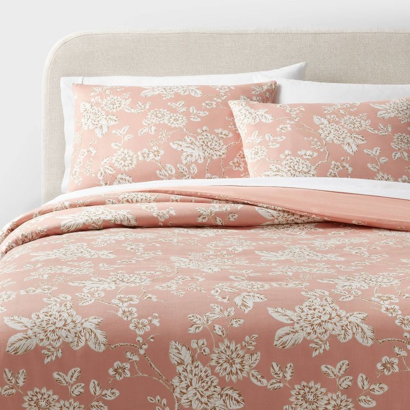slide 2 of 6, King Floral Print Duvet and Sham Set Light Pink - Threshold™, 1 ct