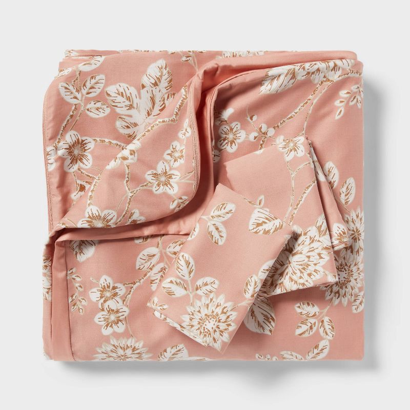 slide 3 of 6, King Floral Print Duvet and Sham Set Light Pink - Threshold™, 1 ct