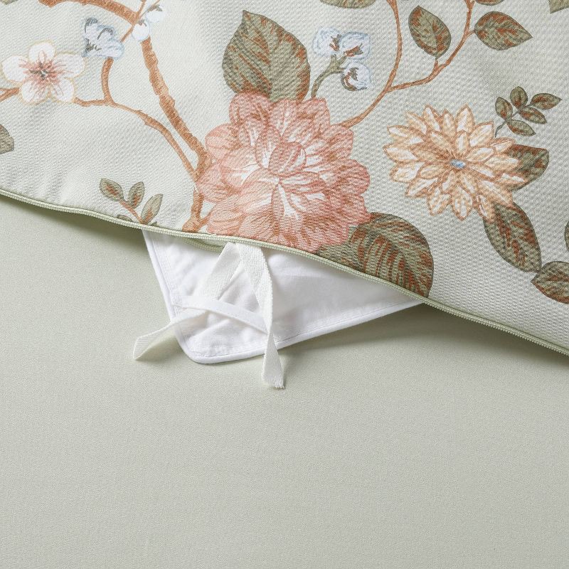 slide 6 of 6, King Floral Print Duvet and Sham Set Light Sage Green/Light Pink/White - Threshold™: Cotton Sateen, OEKO-TEX Certified, Zippered Closure, 1 ct