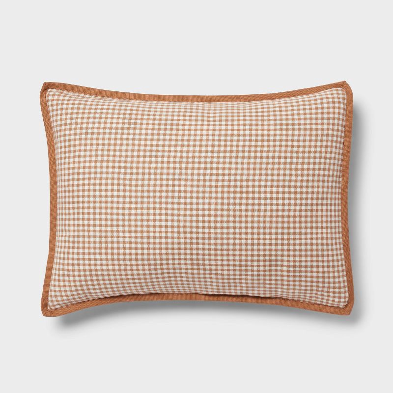 slide 4 of 6, Full/Queen Mini Gingham Duvet and Sham Set Camel - Threshold™: Machine Washable, Midweight Fabric, 1 ct