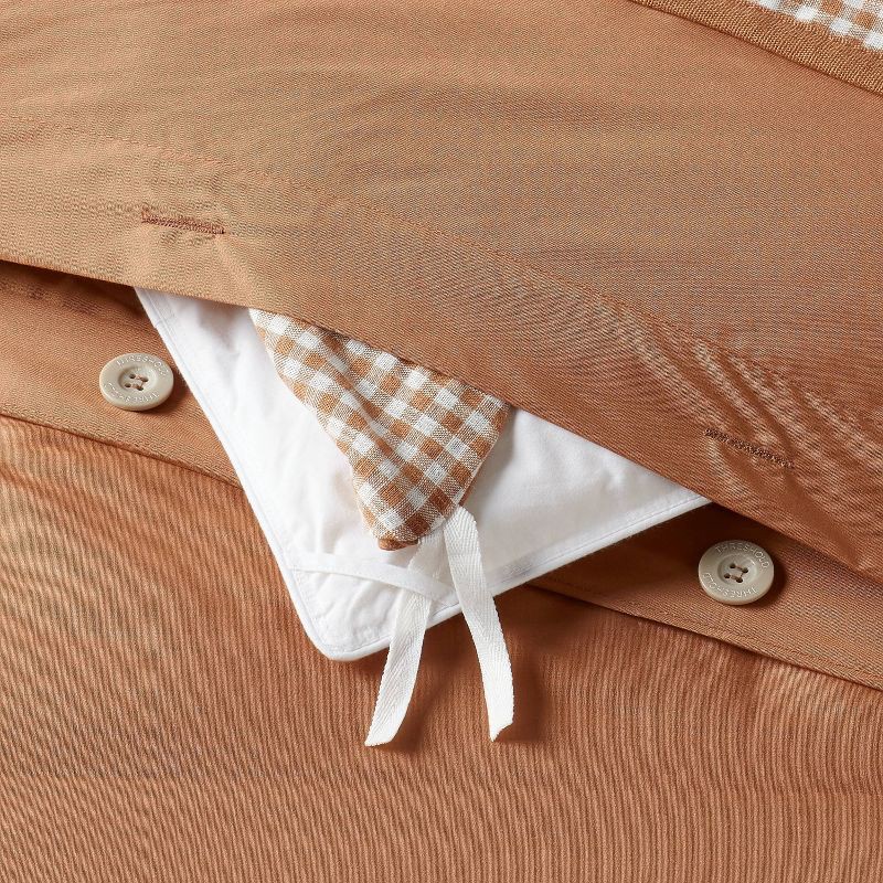 slide 6 of 6, Full/Queen Mini Gingham Duvet and Sham Set Camel - Threshold™: Machine Washable, Midweight Fabric, 1 ct