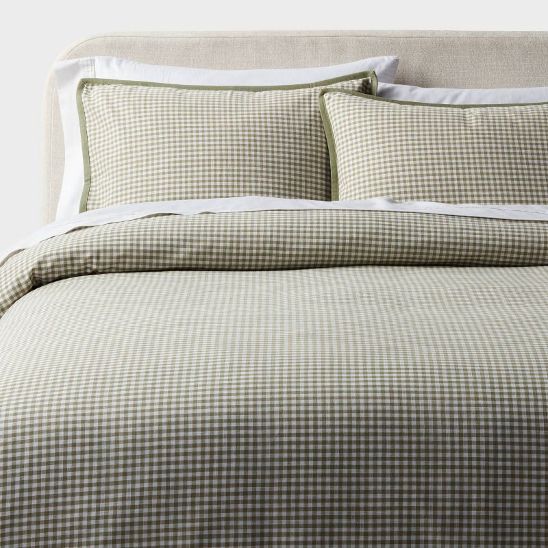 slide 2 of 6, Full/Queen Mini Gingham Duvet and Sham Set Moss Green - Threshold™, 1 ct