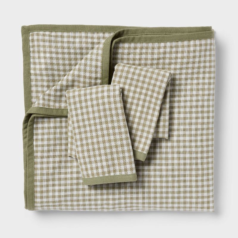 slide 3 of 6, Full/Queen Mini Gingham Duvet and Sham Set Moss Green - Threshold™, 1 ct