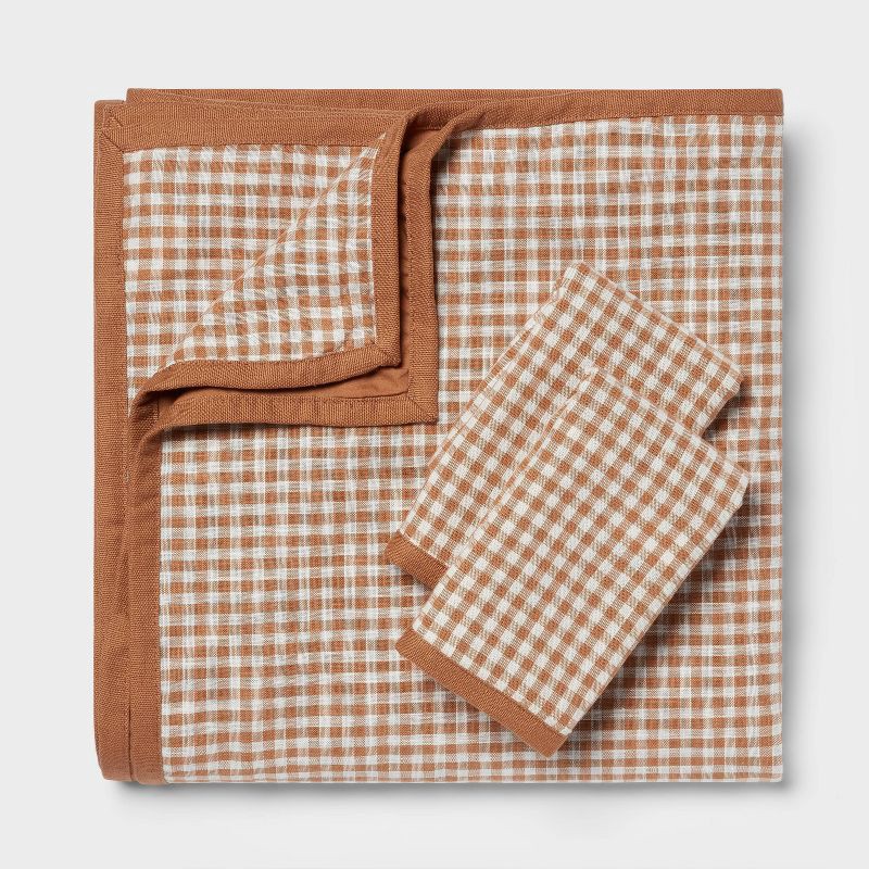 slide 3 of 6, King Mini Gingham Duvet and Sham Set Camel - Threshold™: Machine Washable, Midweight Fabric, 1 ct