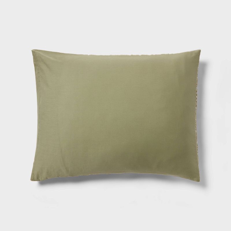 slide 3 of 3, Standard Yarn Dye Crinkle Grid Quilt Sham Moss Green - Threshold™: Cotton Material, OEKO-TEX Certified, 200 Thread Count, 1 ct