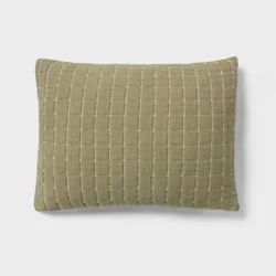 Standard Yarn Dye Crinkle Grid Quilt Sham Moss Green - Threshold™: Cotton Material, OEKO-TEX Certified, 200 Thread Count
