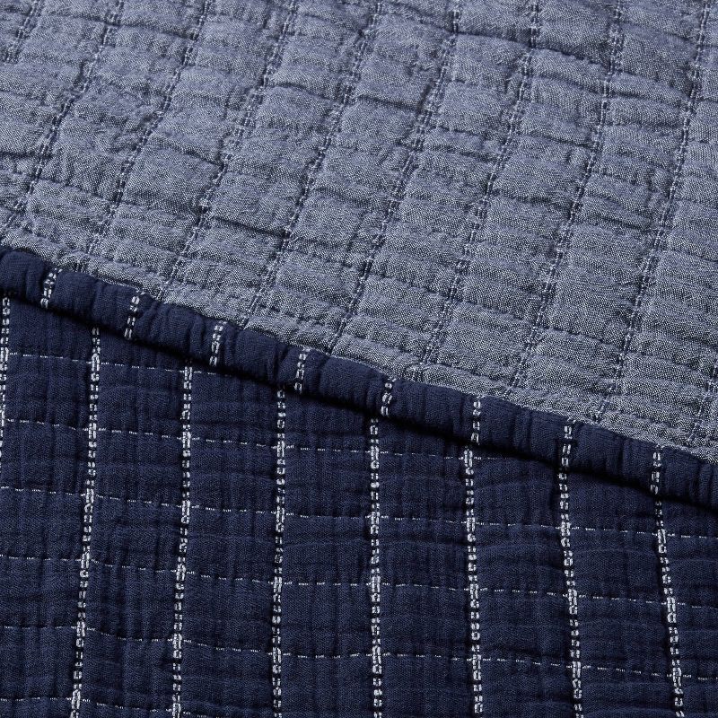 slide 3 of 3, Full/Queen Yarn Dye Crinkle Grid Quilt Navy Blue/Ivory - Threshold™: Weave, Machine Washable, OEKO-TEX Certified, 1 ct