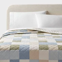 King Pieced Patchwork Quilt Blue/Ivory/Green - Threshold™: OEKO-TEX Certified, Cotton Fill & Backing, Machine Washable