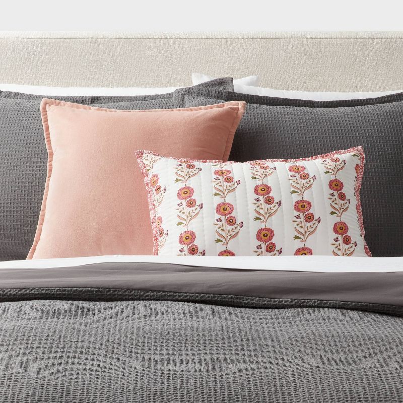 slide 2 of 4, Sunflower Dec Pillow Oblong Ivory/Melon Pink/Gold/Green - Threshold™: Cotton Voile, Indoor Use, Floral Design, 1 ct