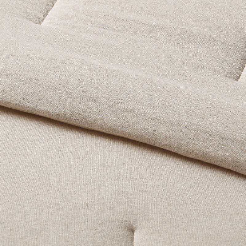 slide 3 of 5, Full/Queen Jersey Comforter and Sham Set Oatmeal Heather - Threshold™: Cotton Knit, Machine Washable, Zippered Shams, 1 ct