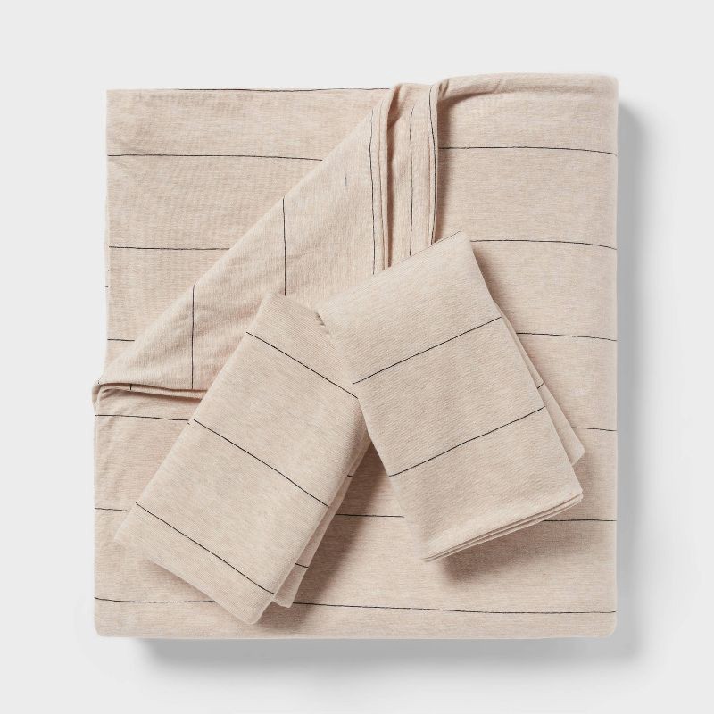 slide 8 of 8, 3pc King Jersey Comforter and Sham Set Oatmeal Heather - Threshold™: Knitted, Zipper Closure, Machine Washable, 3 ct