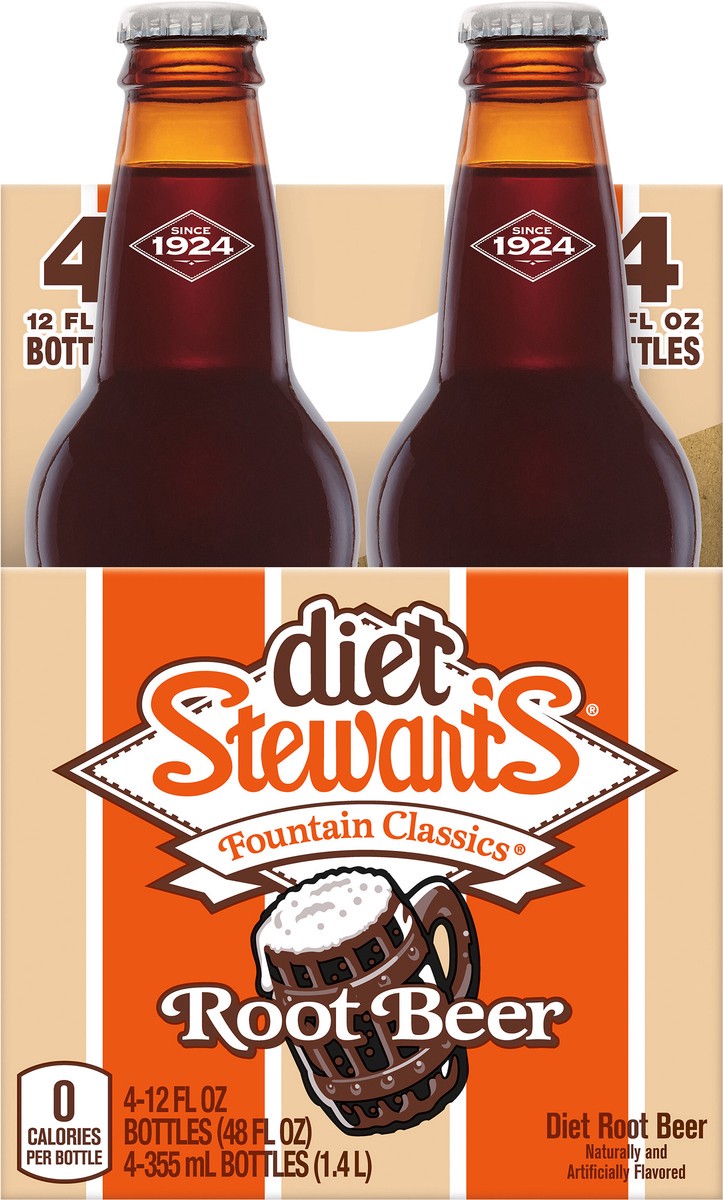 slide 1 of 3, Diet Stewart's Fountain Classics Root Beer 4 - 12 fl oz Bottles, 4 ct; 12 oz