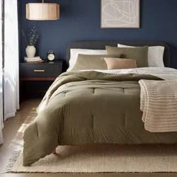 3pc Full/Queen Jersey Comforter and Sham Set Dark Olive Green Heather - Threshold™: Knitted, Zipper Closure, Machine Washable