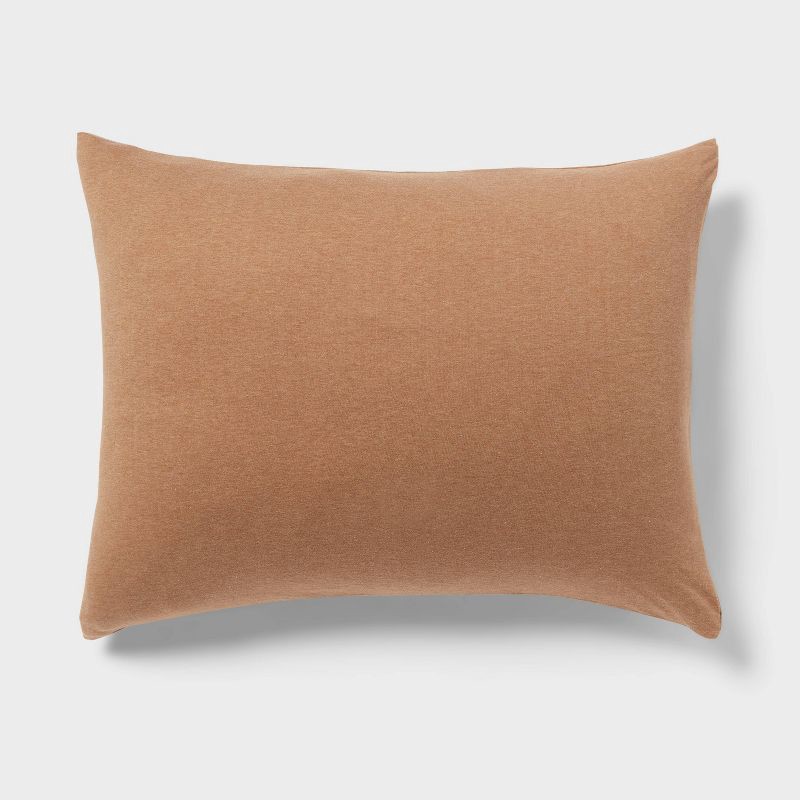 slide 4 of 6, Full/Queen Jersey Duvet and Sham Set Light Brown - Threshold™: Cotton Knitted Bedding, Zipper Closure, 1 ct