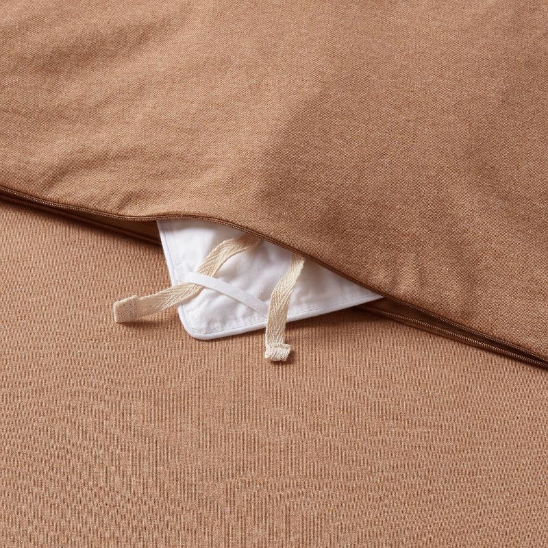slide 6 of 6, Full/Queen Jersey Duvet and Sham Set Light Brown - Threshold™: Cotton Knitted Bedding, Zipper Closure, 1 ct
