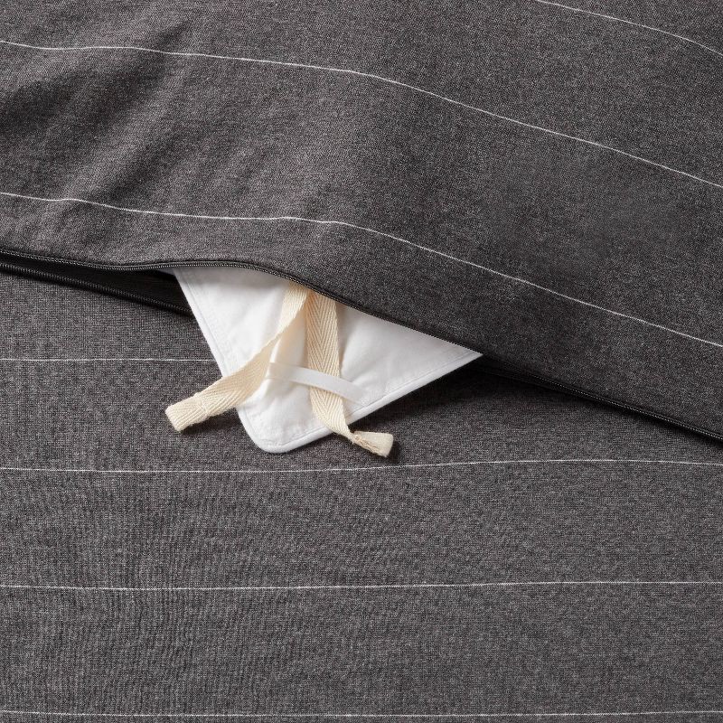 slide 6 of 6, Full/Queen Jersey Duvet and Sham Set Dark Gray Striped - Threshold™: Cotton Knitted Bedding, Zipper Closure, 1 ct