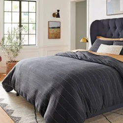 Full/Queen Jersey Duvet and Sham Set Dark Gray Striped - Threshold™: Cotton Knitted Bedding, Zipper Closure