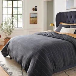 Full/Queen Jersey Duvet and Sham Set Dark Gray Striped - Threshold™: Cotton Knitted Bedding, Zipper Closure